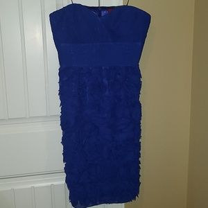 Blue floral strapless dress